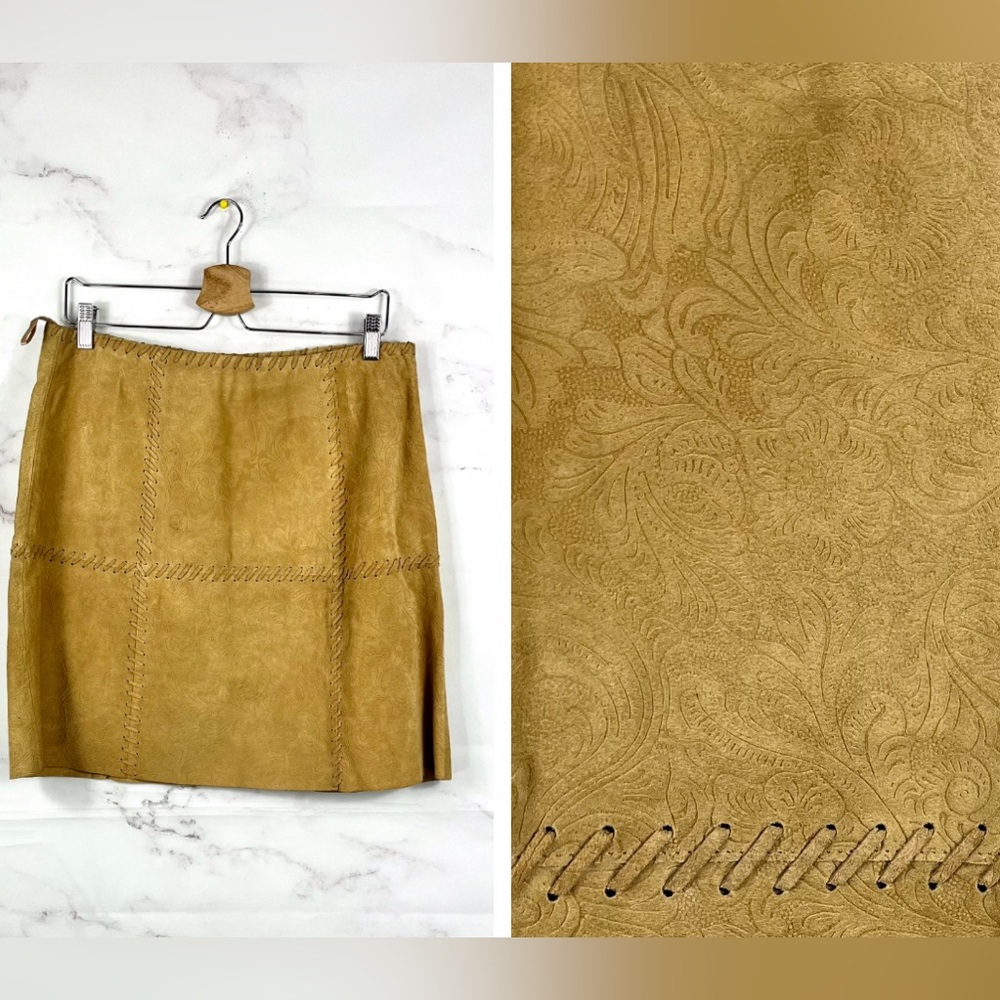 IDEOLOGY Patchwork Embossed 100% Leather Skirt
